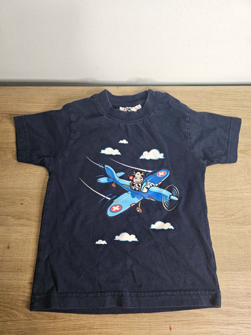 Switzerland Cow Airplane Blue Youth Size 4T T-Shirt Milky Family Cute